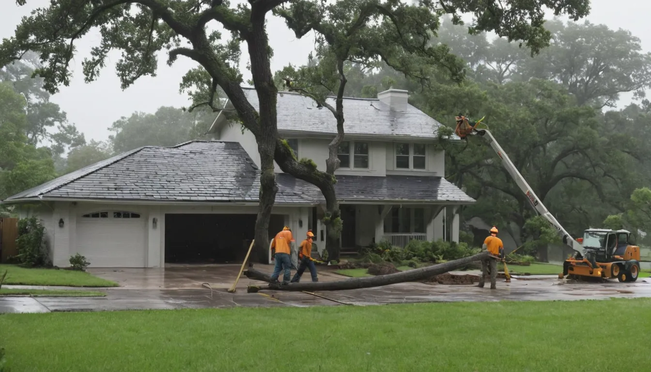 Local tree provider crew clearing a fallen tree from a home driveway in Pinellas Park after a storm